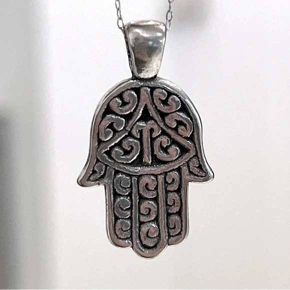 Sterling Silver Hamsa Pendant Necklace - Picture 5 of 10